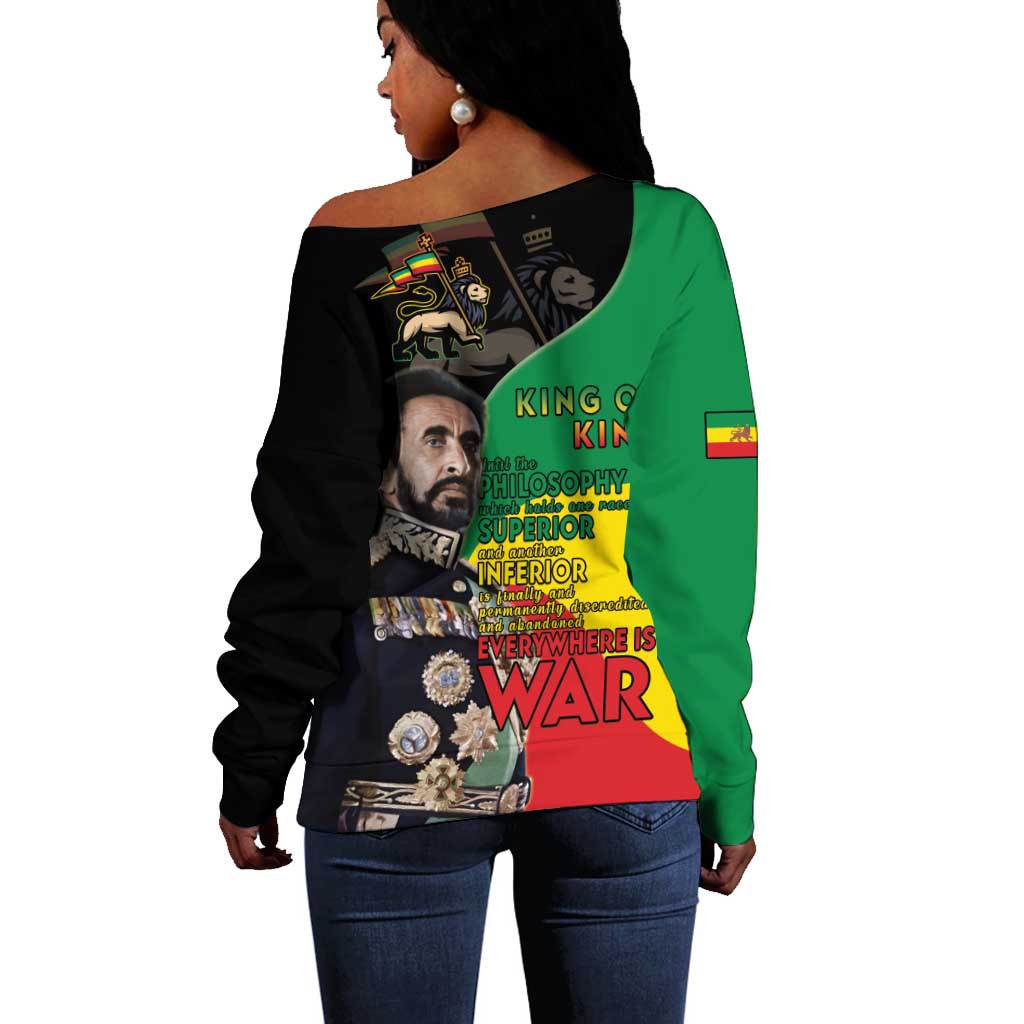 Jah Rastafari Off Shoulder Sweater Haile Selassie