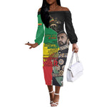 Jah Rastafari Off The Shoulder Long Sleeve Dress Haile Selassie