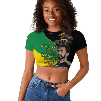 Jah Rastafari Raglan Cropped T shirt Haile Selassie