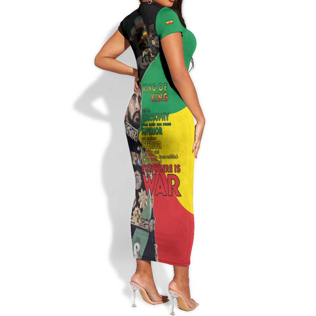 Jah Rastafari Short Sleeve Bodycon Dress Haile Selassie LT15