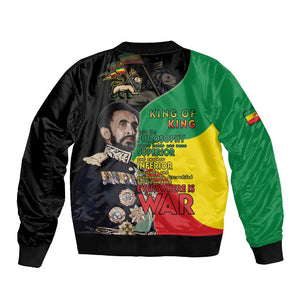Jah Rastafari Sleeve Zip Bomber Jacket Haile Selassie
