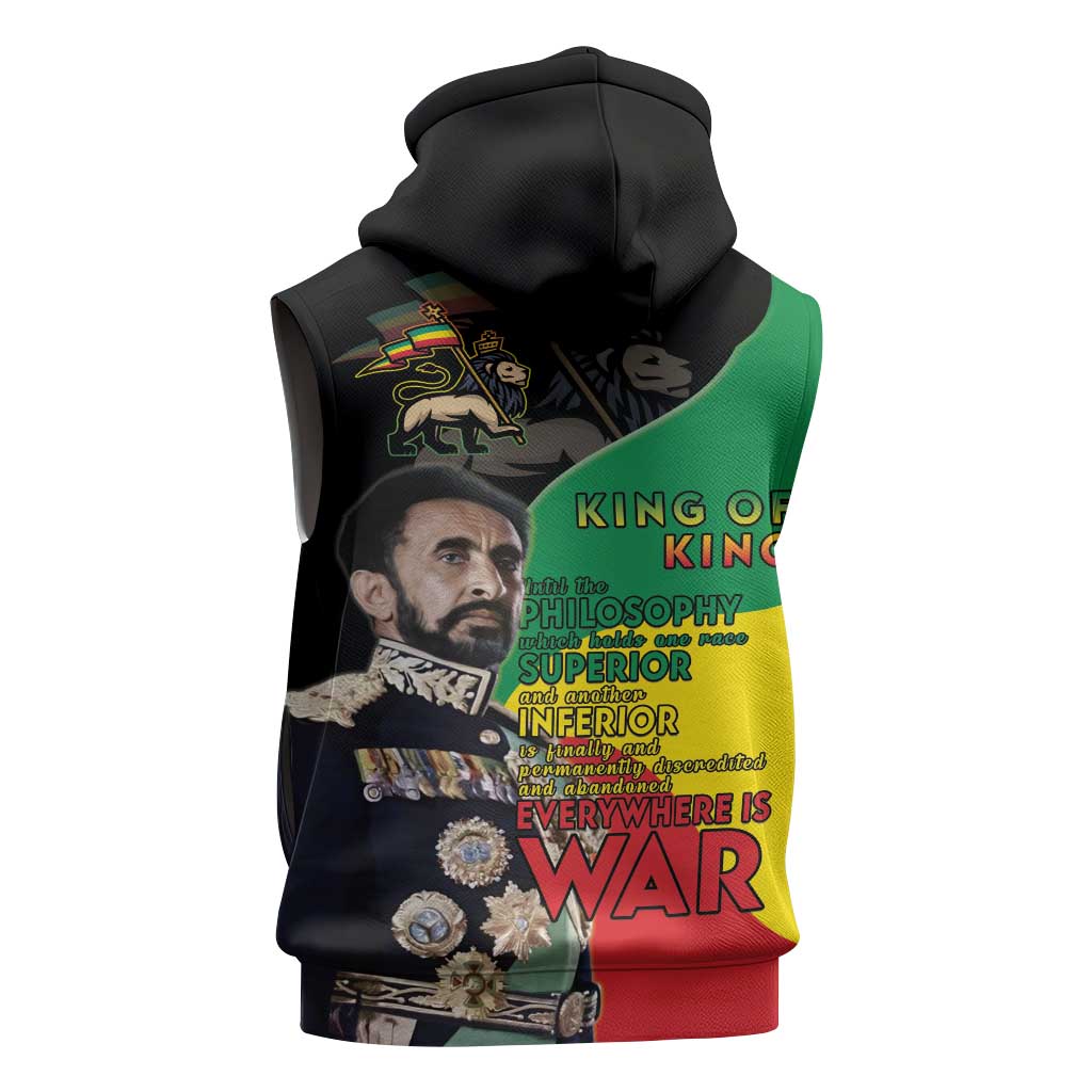 Jah Rastafari Sleeveless Zip Hoodie Haile Selassie - African Pride