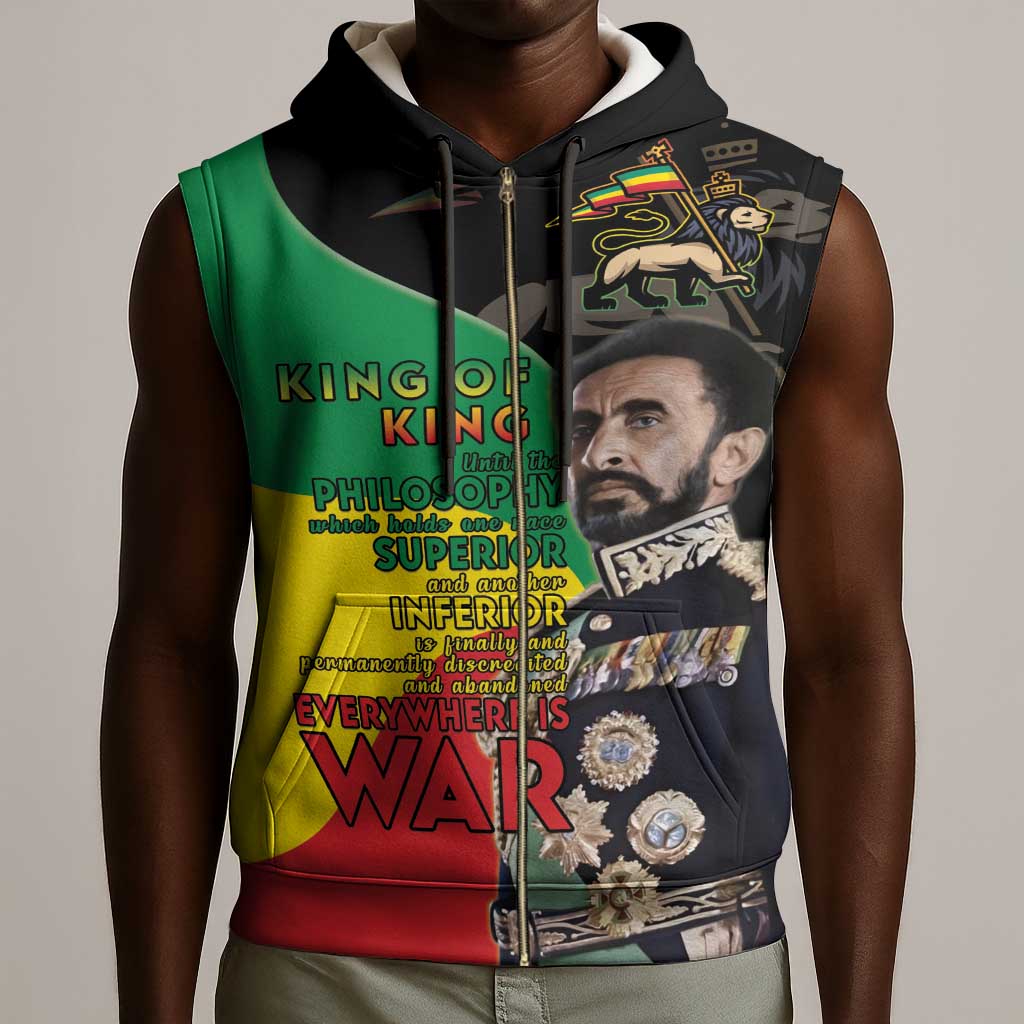 Jah Rastafari Sleeveless Zip Hoodie Haile Selassie - African Pride