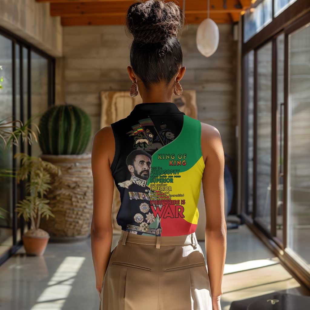 Jah Rastafari Women Sleeveless Polo Shirt Haile Selassie