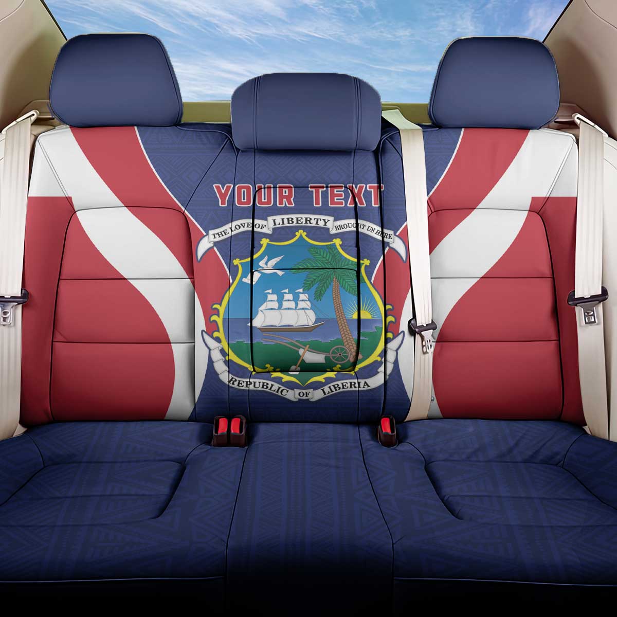 Personalised Afro Liberia Back Car Seat Cover Coat Of Arms With Flag Map - African Pattern