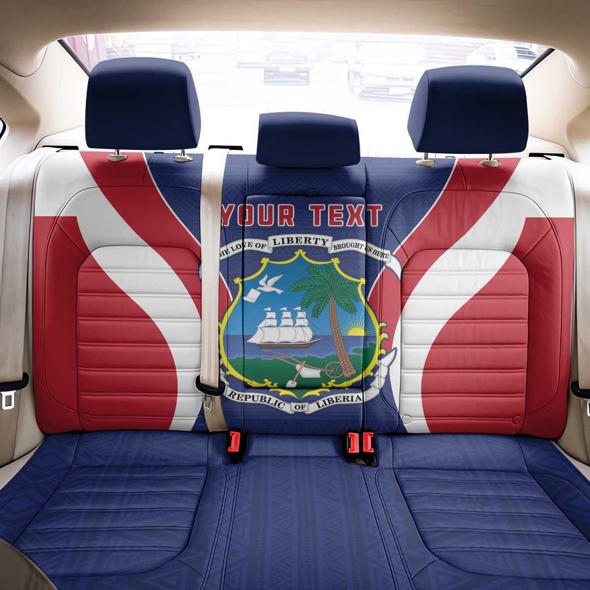Personalised Afro Liberia Back Car Seat Cover Coat Of Arms With Flag Map - African Pattern