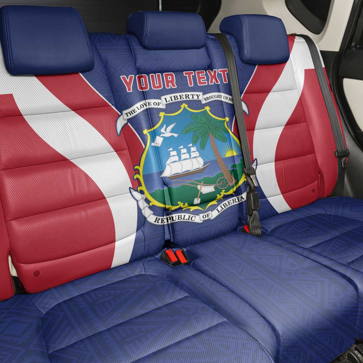 Personalised Afro Liberia Back Car Seat Cover Coat Of Arms With Flag Map - African Pattern