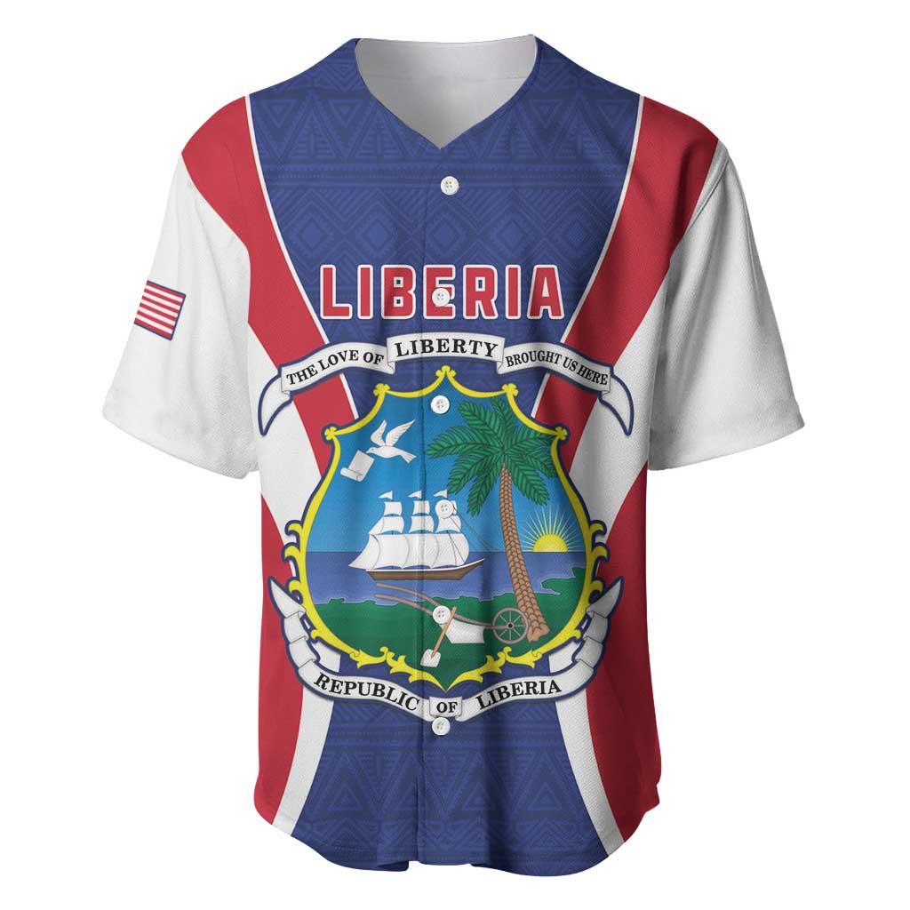 Personalised Afro Liberia Baseball Jersey Coat Of Arms With Flag Map - African Pattern