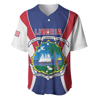 Personalised Afro Liberia Baseball Jersey Coat Of Arms With Flag Map - African Pattern