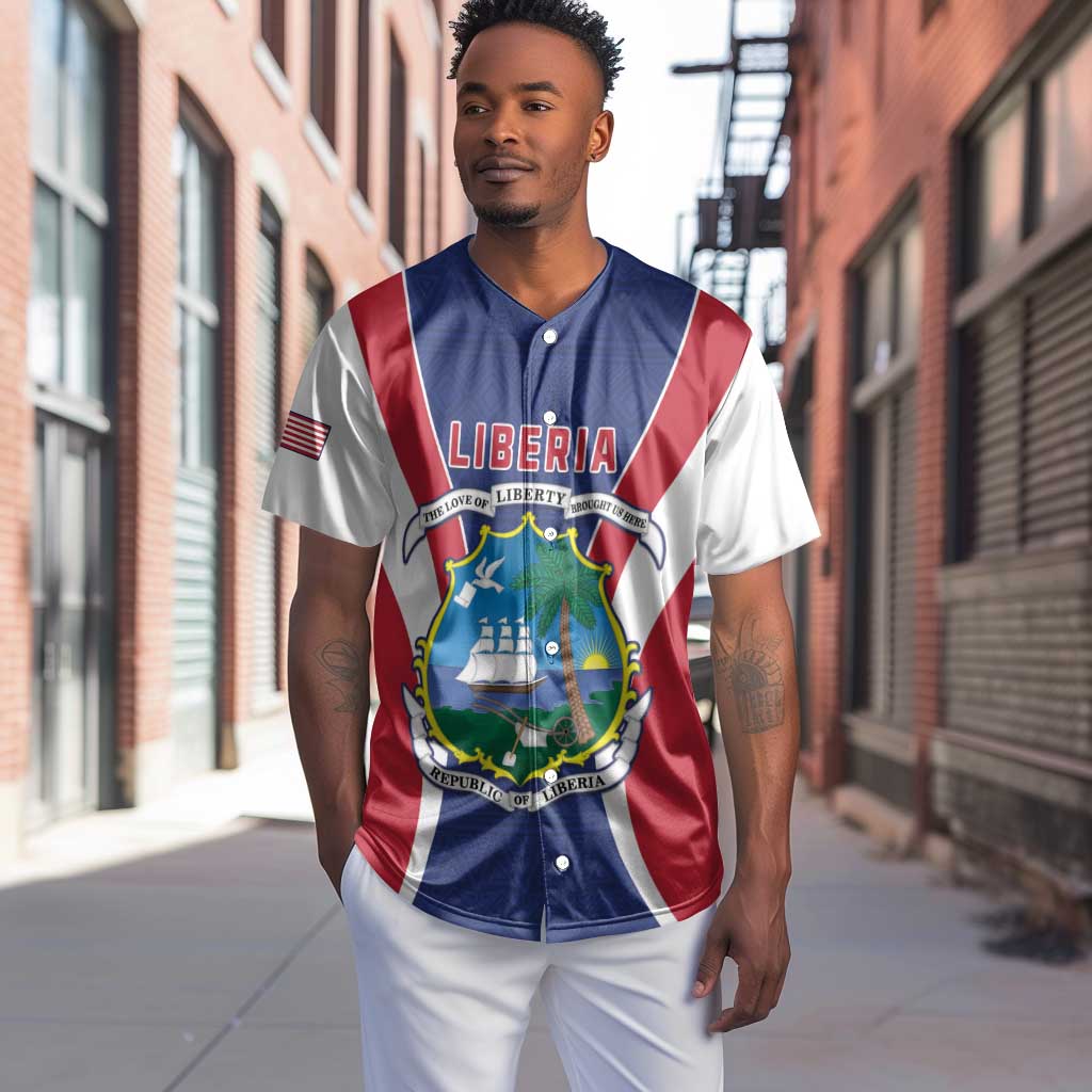 Personalised Afro Liberia Baseball Jersey Coat Of Arms With Flag Map - African Pattern