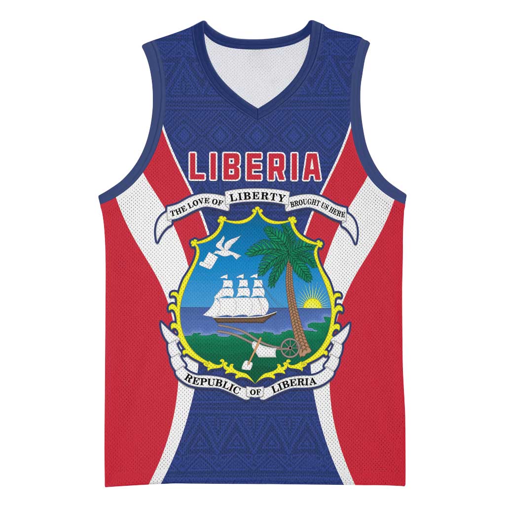 Personalised Afro Liberia Basketball Jersey Coat Of Arms With Flag Map - African Pattern - African Pride