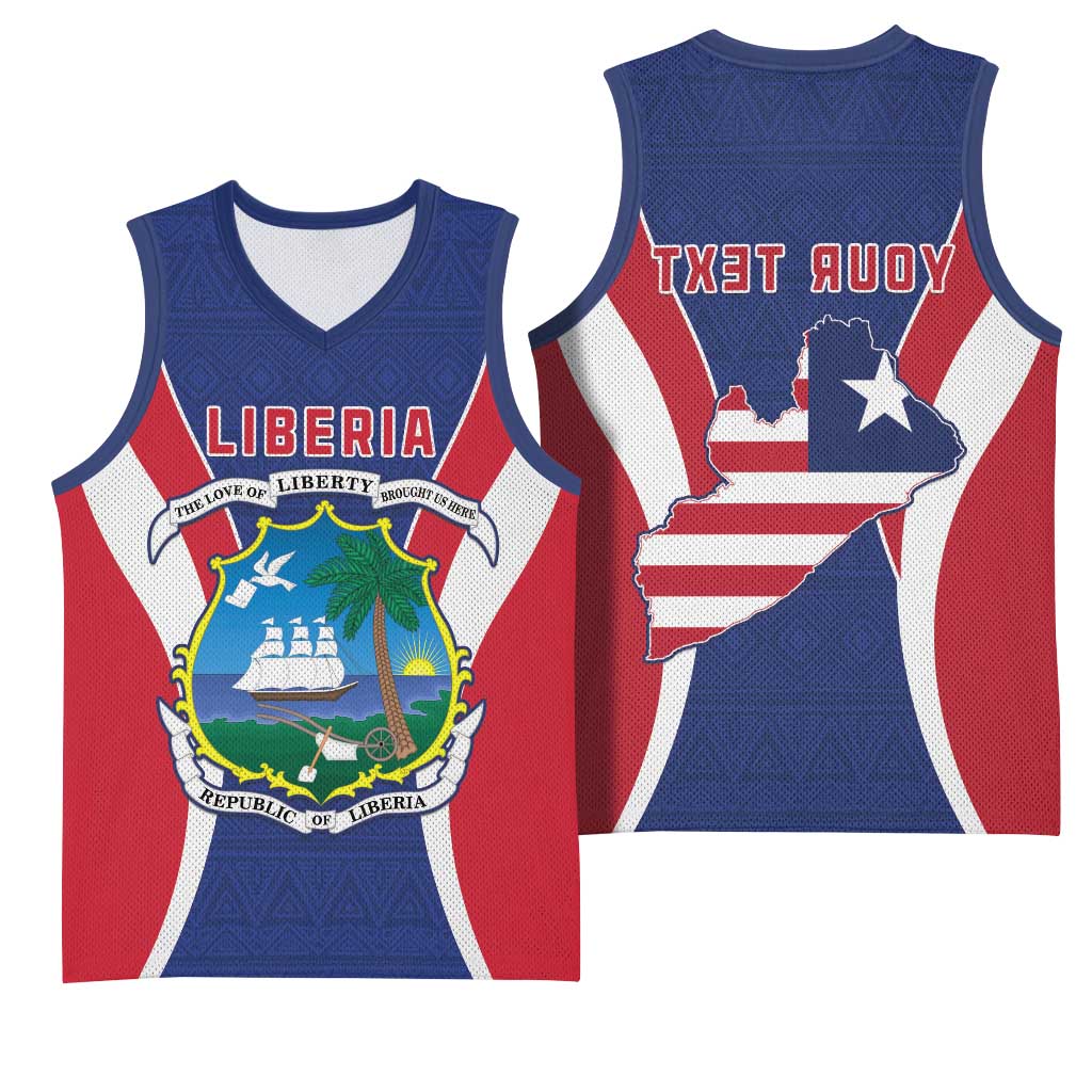 Personalised Afro Liberia Basketball Jersey Coat Of Arms With Flag Map - African Pattern - African Pride