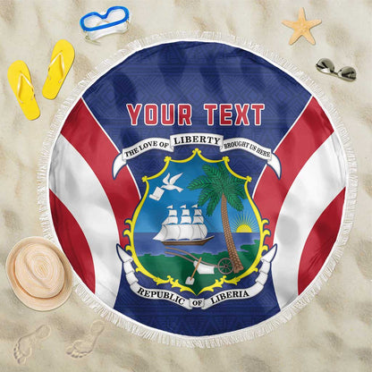 Personalised Afro Liberia Beach Blanket Coat Of Arms With Flag Map - African Pattern