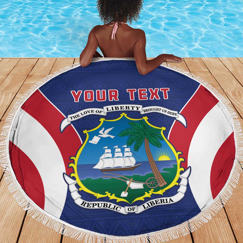 Personalised Afro Liberia Beach Blanket Coat Of Arms With Flag Map - African Pattern