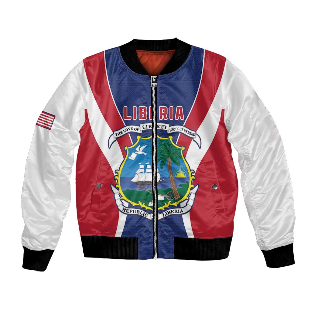 Personalised Afro Liberia Bomber Jacket Coat Of Arms With Flag Map - African Pattern