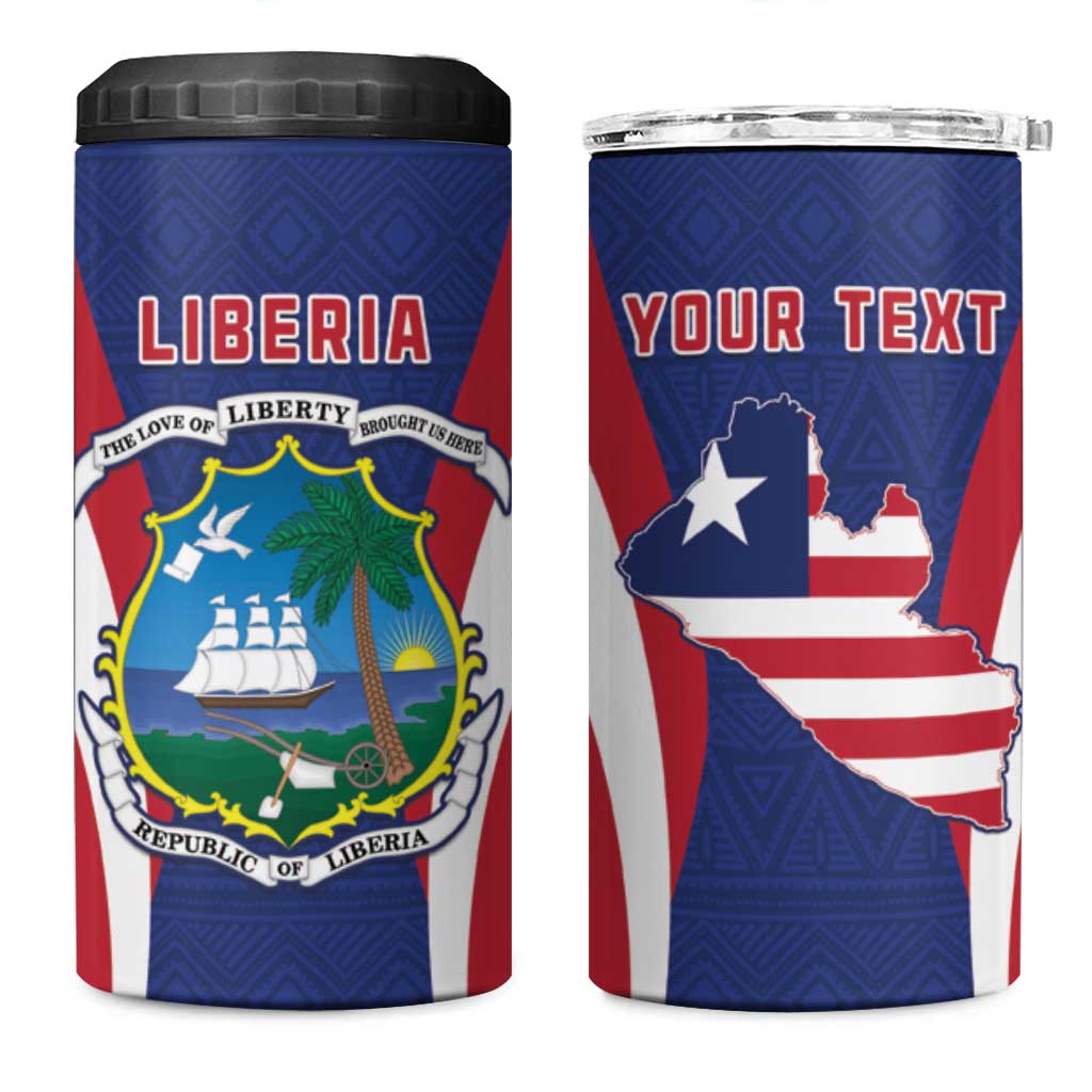Personalised Afro Liberia 4 in 1 Can Cooler Tumbler Coat Of Arms With Flag Map - African Pattern