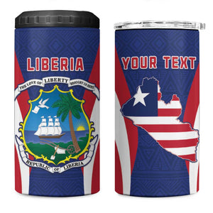 Personalised Afro Liberia 4 in 1 Can Cooler Tumbler Coat Of Arms With Flag Map - African Pattern
