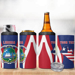 Personalised Afro Liberia 4 in 1 Can Cooler Tumbler Coat Of Arms With Flag Map - African Pattern