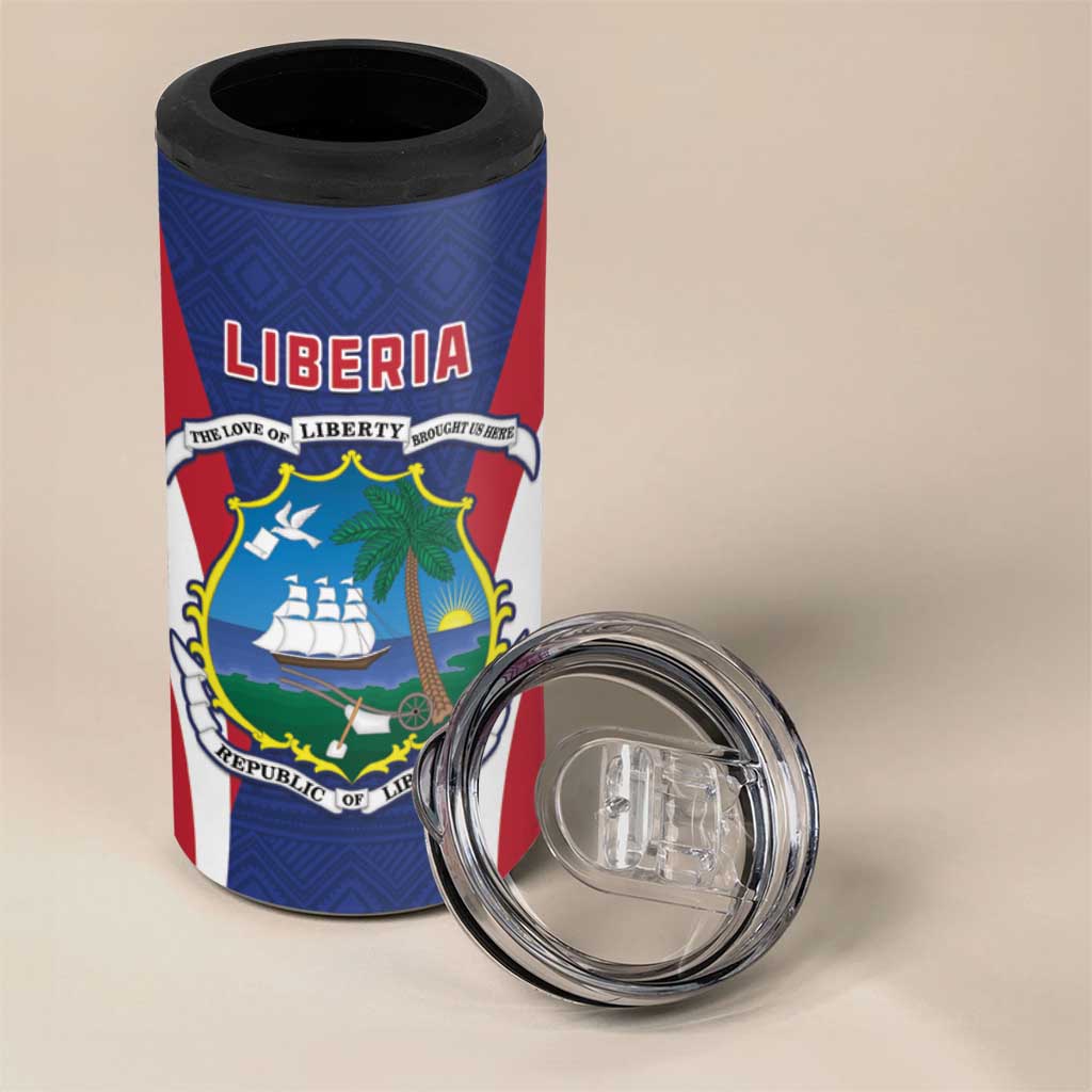 Personalised Afro Liberia 4 in 1 Can Cooler Tumbler Coat Of Arms With Flag Map - African Pattern