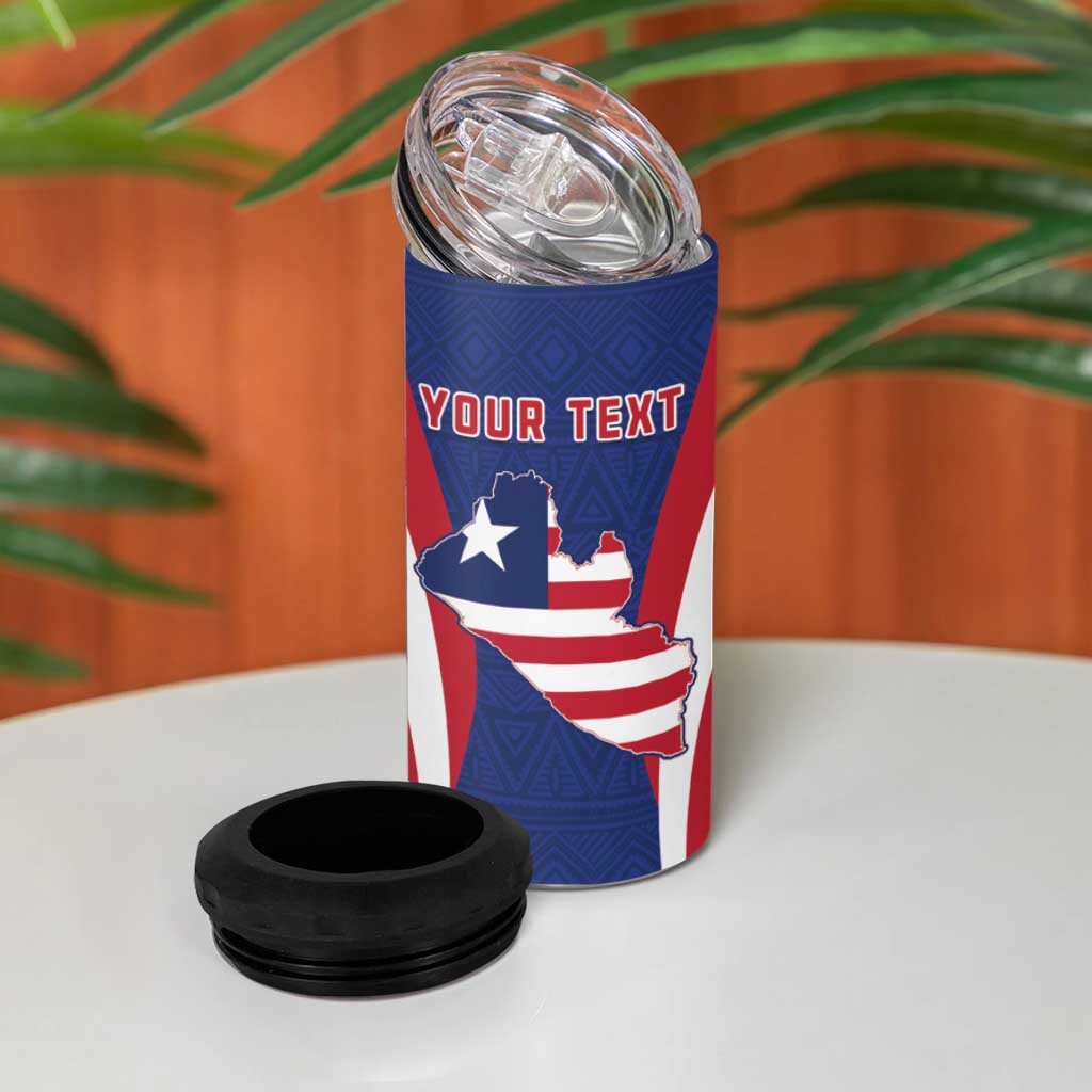 Personalised Afro Liberia 4 in 1 Can Cooler Tumbler Coat Of Arms With Flag Map - African Pattern
