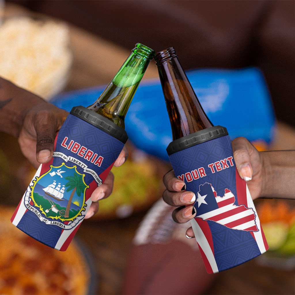 Personalised Afro Liberia 4 in 1 Can Cooler Tumbler Coat Of Arms With Flag Map - African Pattern