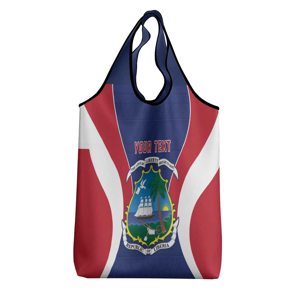 Personalised Afro Liberia Grocery Bag Coat Of Arms With Flag Map - African Pattern