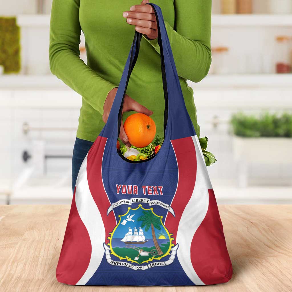 Personalised Afro Liberia Grocery Bag Coat Of Arms With Flag Map - African Pattern