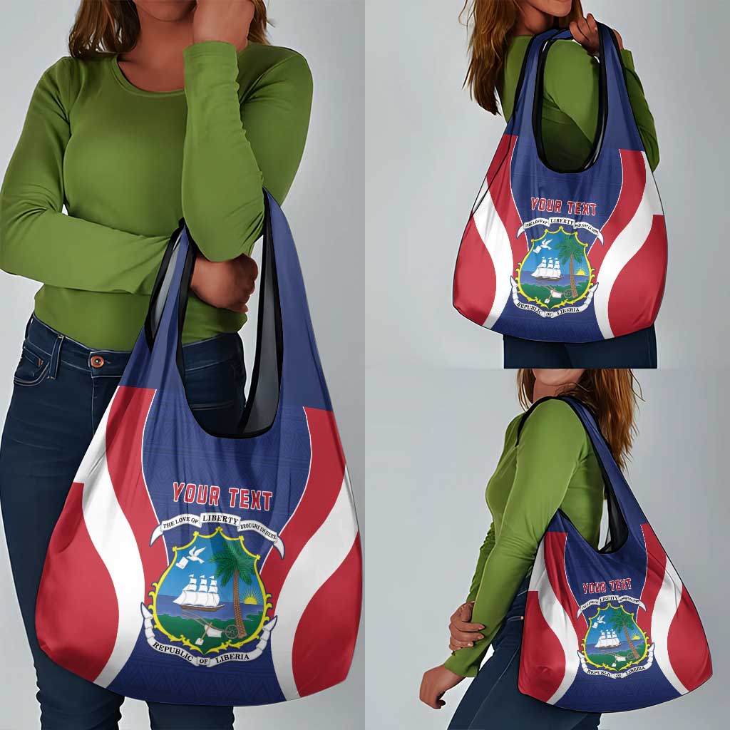 Personalised Afro Liberia Grocery Bag Coat Of Arms With Flag Map - African Pattern