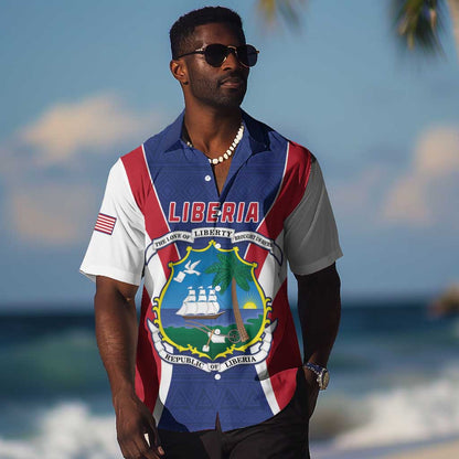 Personalised Afro Liberia Hawaiian Shirt Coat Of Arms With Flag Map - African Pattern