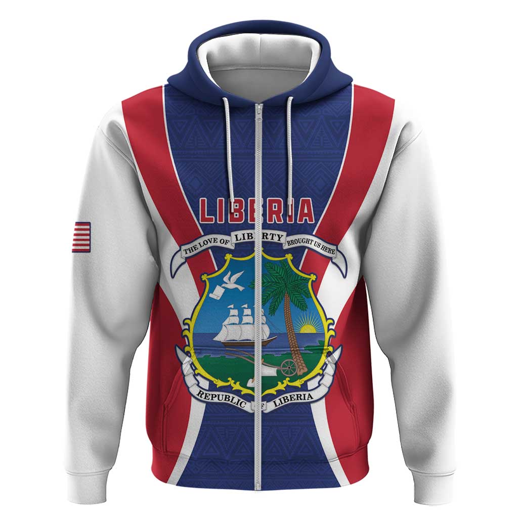 Personalised Afro Liberia Hoodie Coat Of Arms With Flag Map - African Pattern