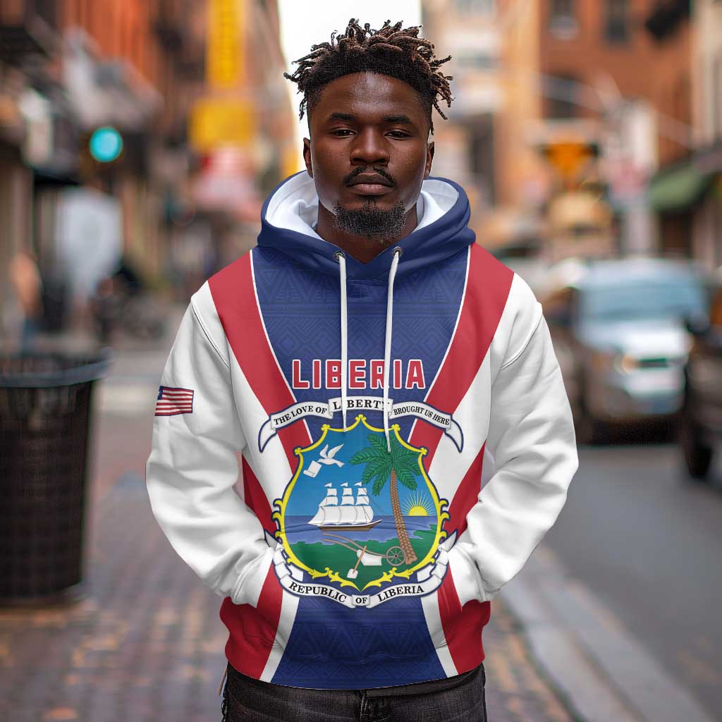 Personalised Afro Liberia Hoodie Coat Of Arms With Flag Map - African Pattern