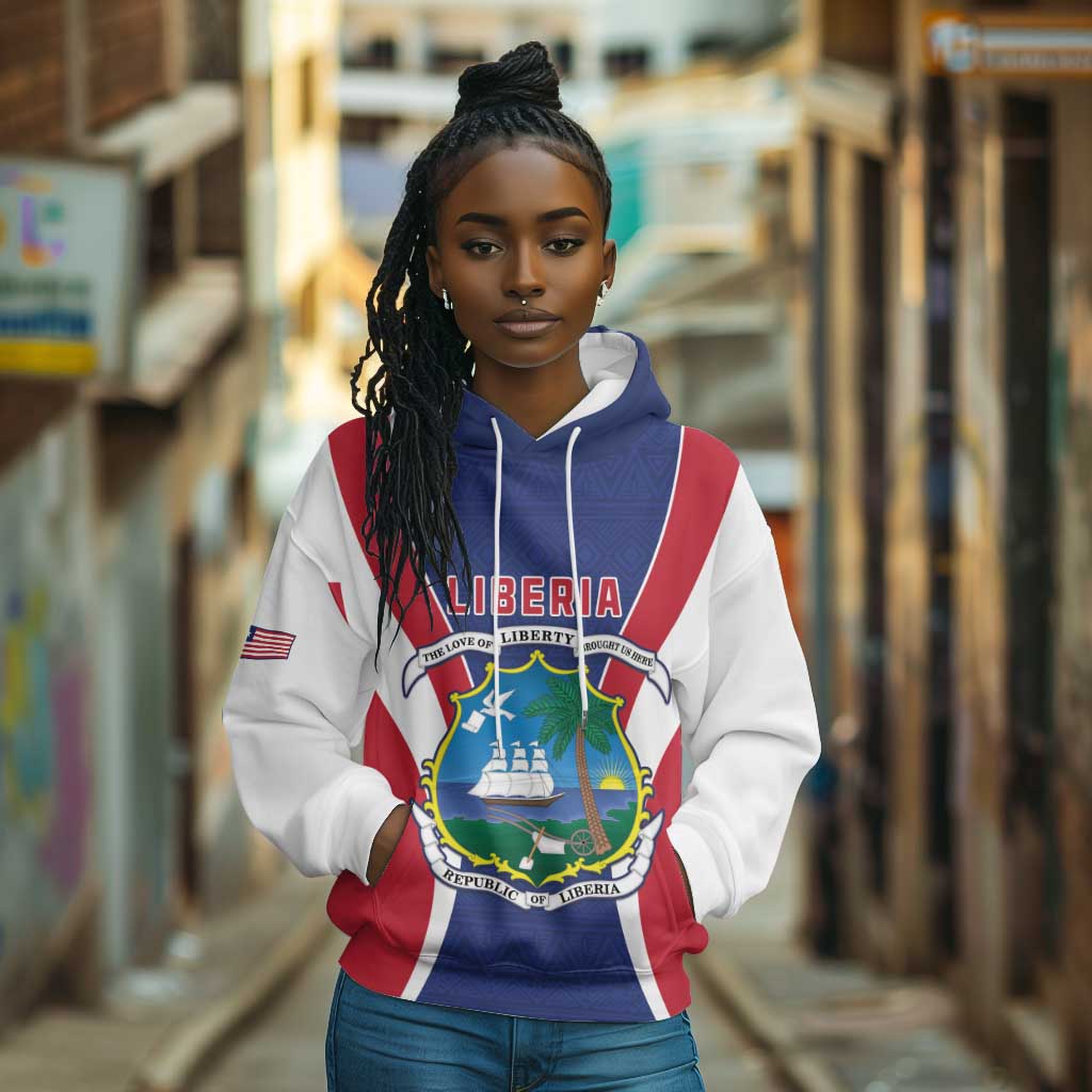 Personalised Afro Liberia Hoodie Coat Of Arms With Flag Map - African Pattern