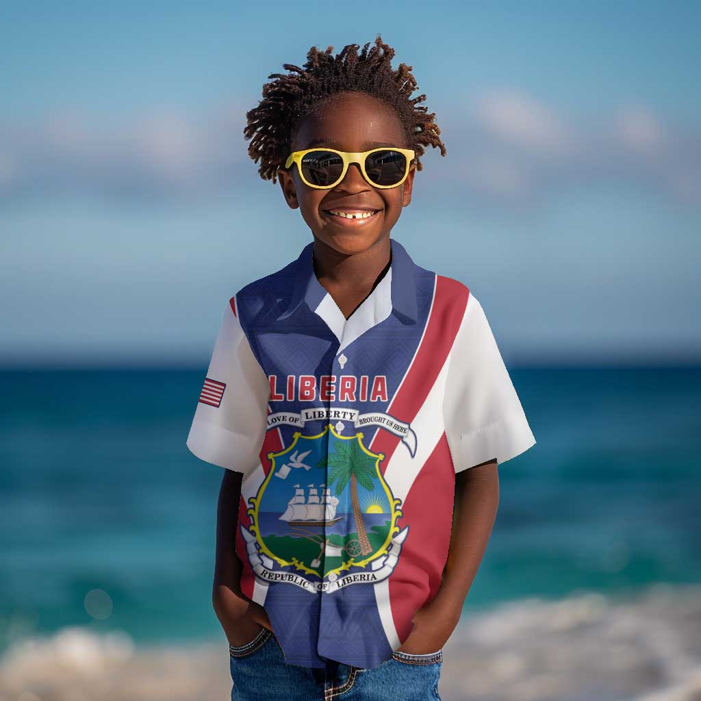 Personalised Afro Liberia Kid Hawaiian Shirt Coat Of Arms With Flag Map - African Pattern