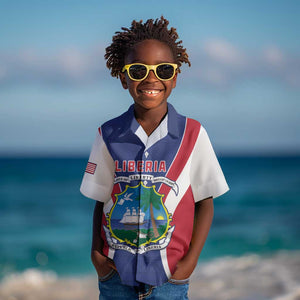 Personalised Afro Liberia Kid Hawaiian Shirt Coat Of Arms With Flag Map - African Pattern
