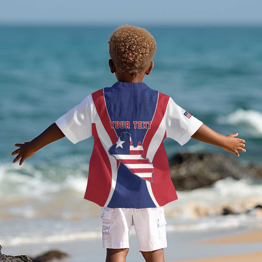 Personalised Afro Liberia Kid Hawaiian Shirt Coat Of Arms With Flag Map - African Pattern