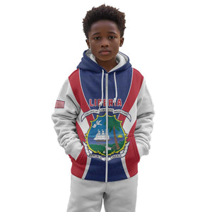 Personalised Afro Liberia Kid Hoodie Coat Of Arms With Flag Map - African Pattern