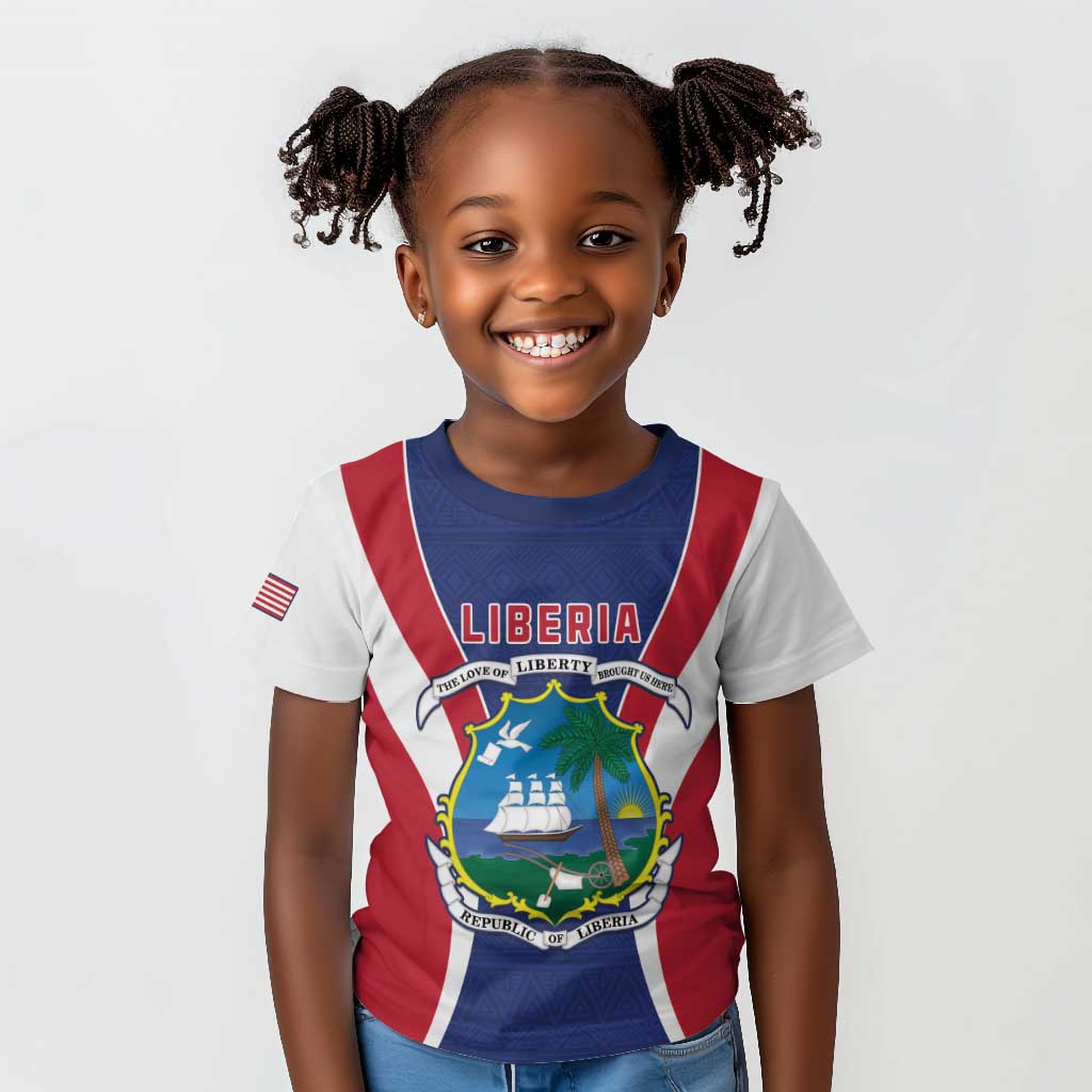 Personalised Afro Liberia Kid T shirt Coat Of Arms With Flag Map - African Pattern