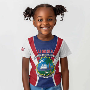 Personalised Afro Liberia Kid T shirt Coat Of Arms With Flag Map - African Pattern