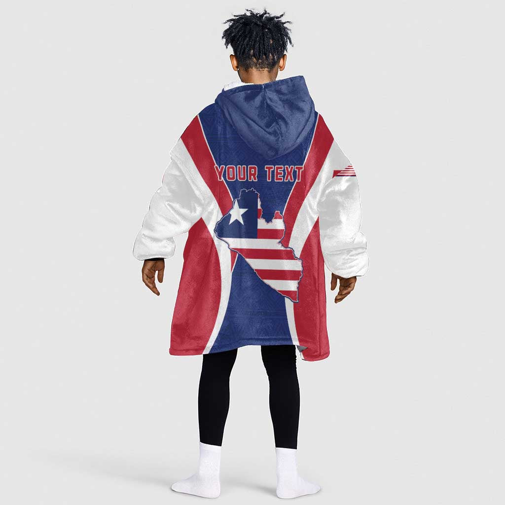 Personalised Afro Liberia Kid Wearable Blanket Hoodie Coat Of Arms With Flag Map - African Pattern