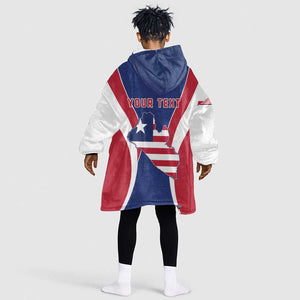 Personalised Afro Liberia Kid Wearable Blanket Hoodie Coat Of Arms With Flag Map - African Pattern