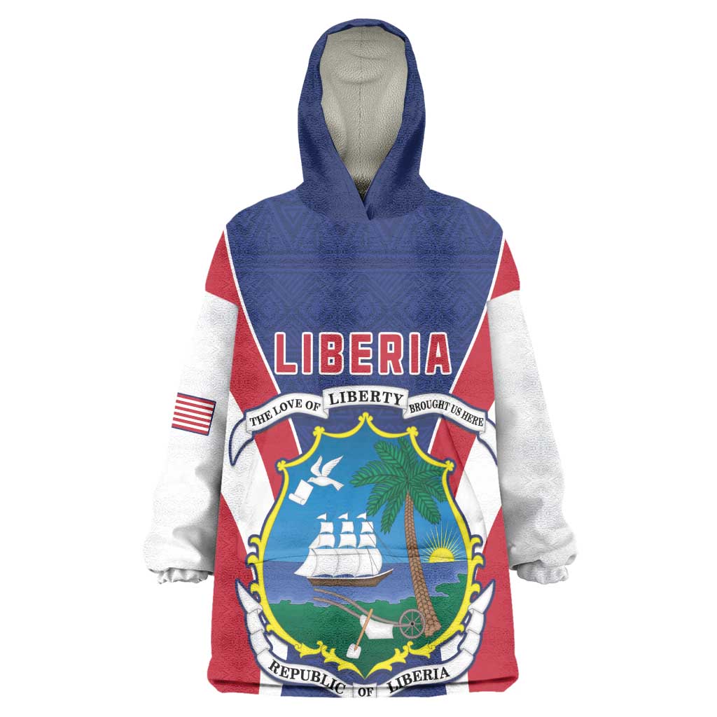 Personalised Afro Liberia Kid Wearable Blanket Hoodie Coat Of Arms With Flag Map - African Pattern