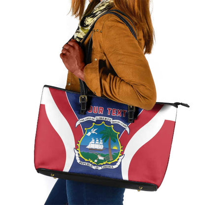 Personalised Afro Liberia Leather Tote Bag Coat Of Arms With Flag Map - African Pattern