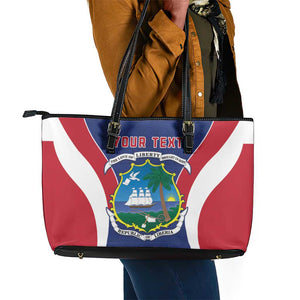 Personalised Afro Liberia Leather Tote Bag Coat Of Arms With Flag Map - African Pattern