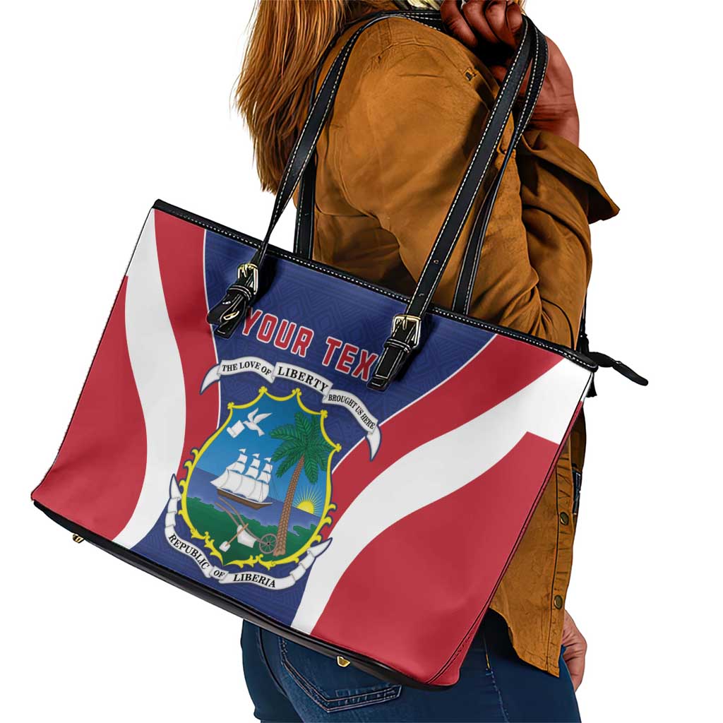 Personalised Afro Liberia Leather Tote Bag Coat Of Arms With Flag Map - African Pattern