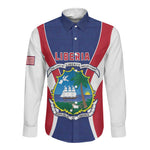Personalised Afro Liberia Long Sleeve Button Shirt Coat Of Arms With Flag Map - African Pattern