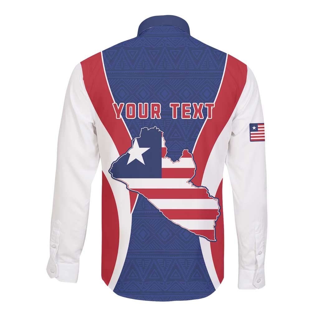 Personalised Afro Liberia Long Sleeve Button Shirt Coat Of Arms With Flag Map - African Pattern