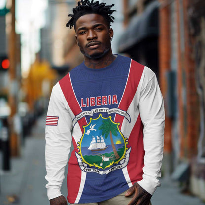 Personalised Afro Liberia Long Sleeve Shirt Coat Of Arms With Flag Map - African Pattern