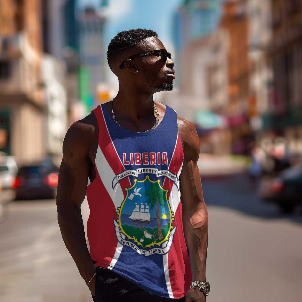 Personalised Afro Liberia Men Tank Top Coat Of Arms With Flag Map - African Pattern