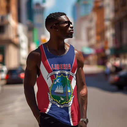Personalised Afro Liberia Men Tank Top Coat Of Arms With Flag Map - African Pattern