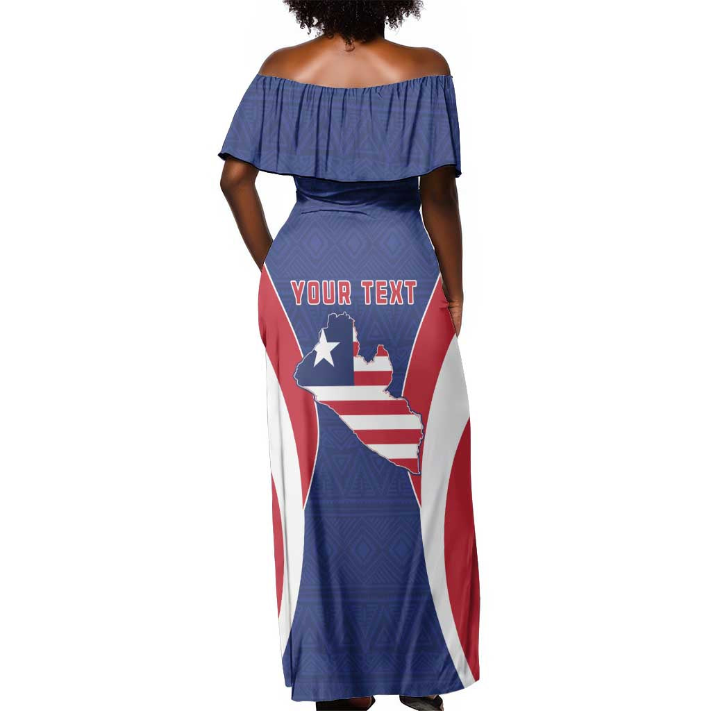 Personalised Afro Liberia Off Shoulder Maxi Dress Coat Of Arms With Flag Map - African Pattern